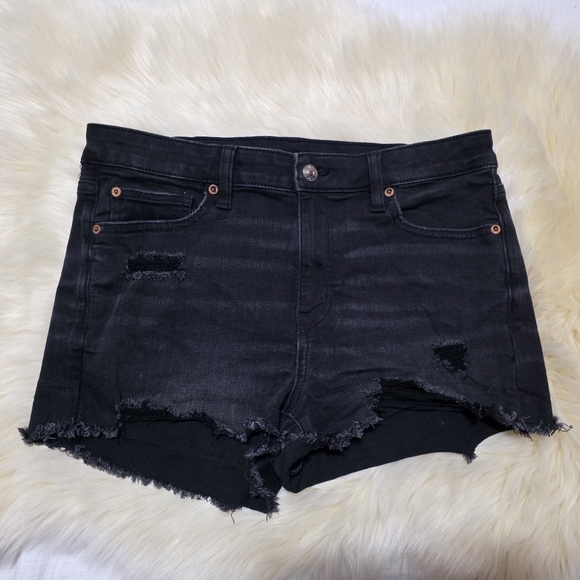 American Eagle Outfitters Pants - American Eagle Hi-Rise Shortie Black Distressed Denim Shorts Women's Size 10